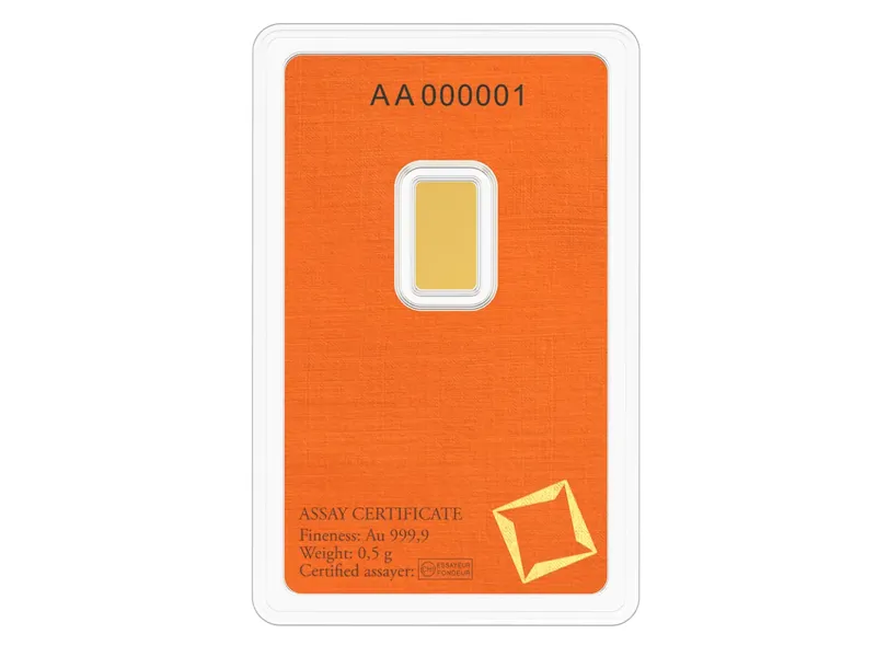 Valcambi Gold Bar 0.5 g.: 0.5 g. Valcambi investment gold bar