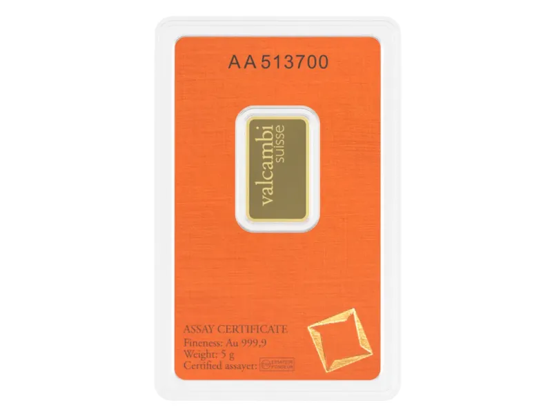Valcambi Gold Bar 5 g.: 5 g. Investment gold bar Valcambi