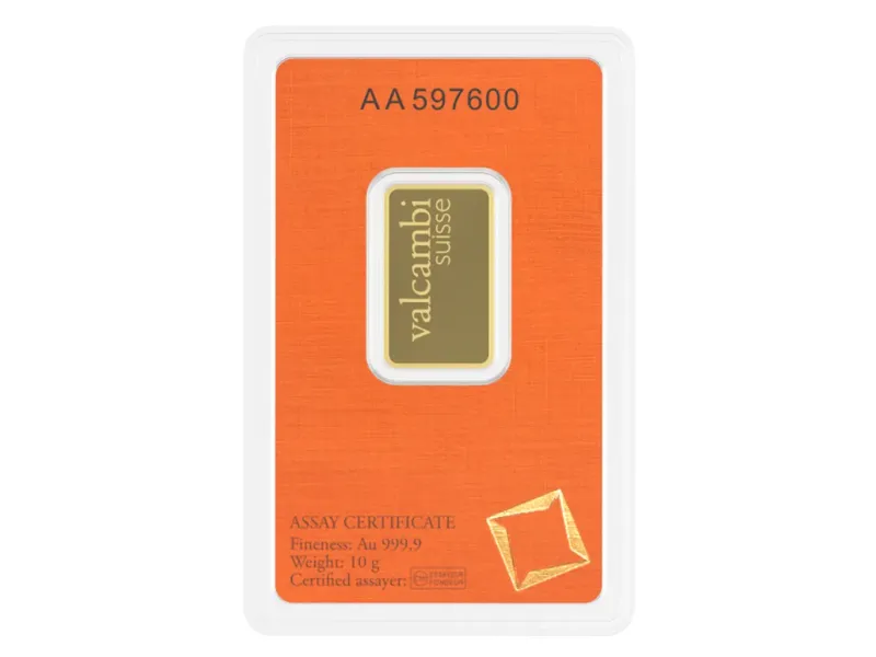 Valcambi Gold Bar 10 g.: 10 g. Investment gold bar Valcambi