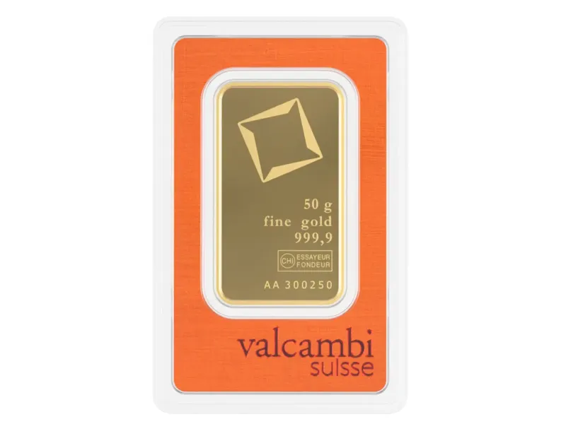 Valcambi Gold Bar 50 g.: 50 g. Investment gold bar Valcambi